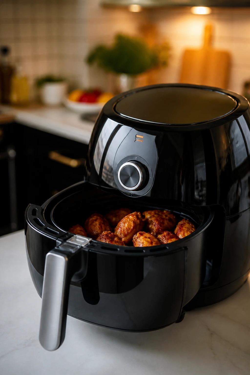 Air fryer on kitchen counter ready for quick meals