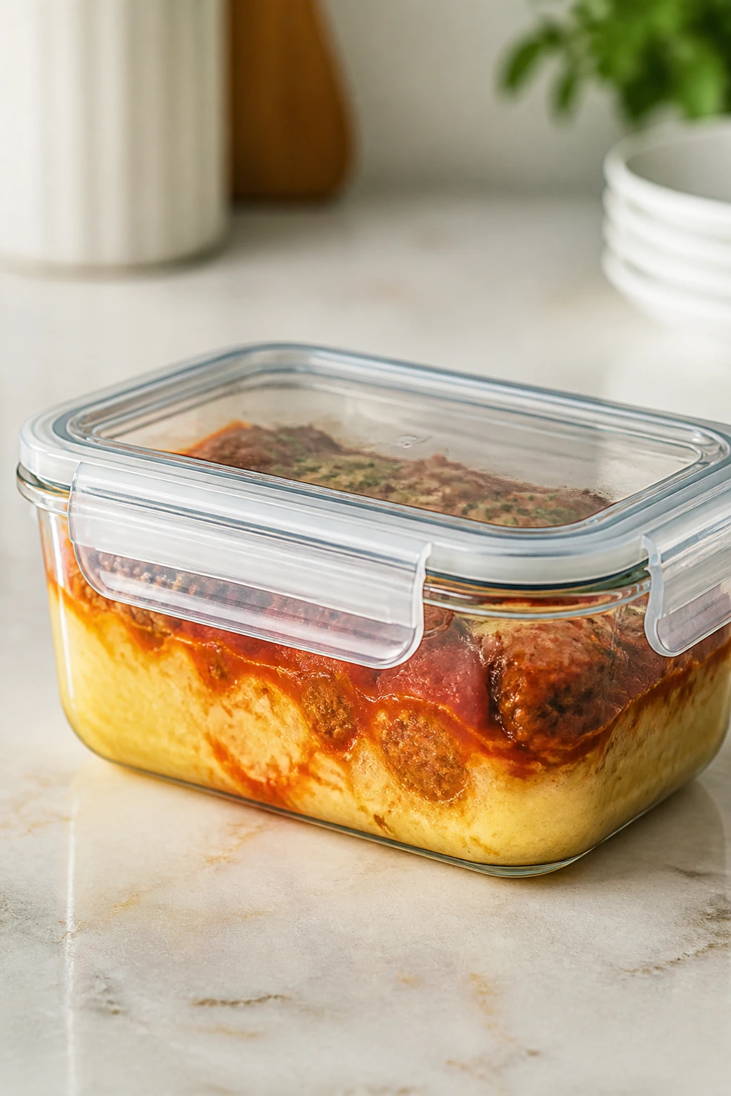 Airtight glass container on a clean counter