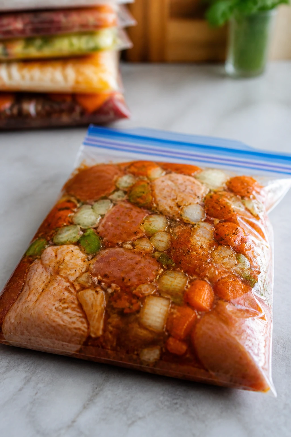 Single freezer bag ready with dinner for a back-up plan.