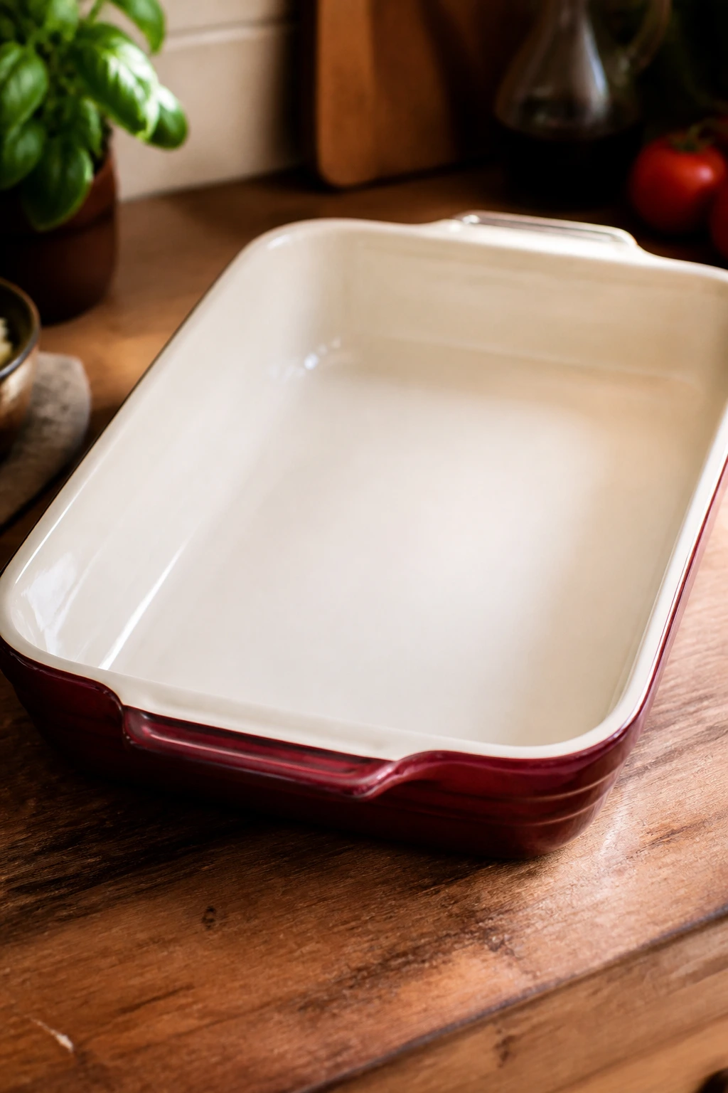 9x13 baking dish shown in a kitchen setting