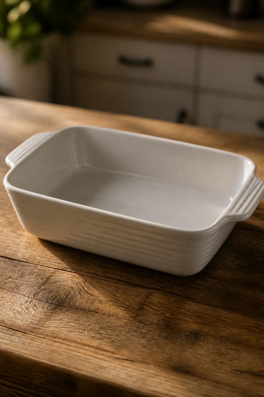 9x13-inch baking dish on wooden counter as essential equipment.