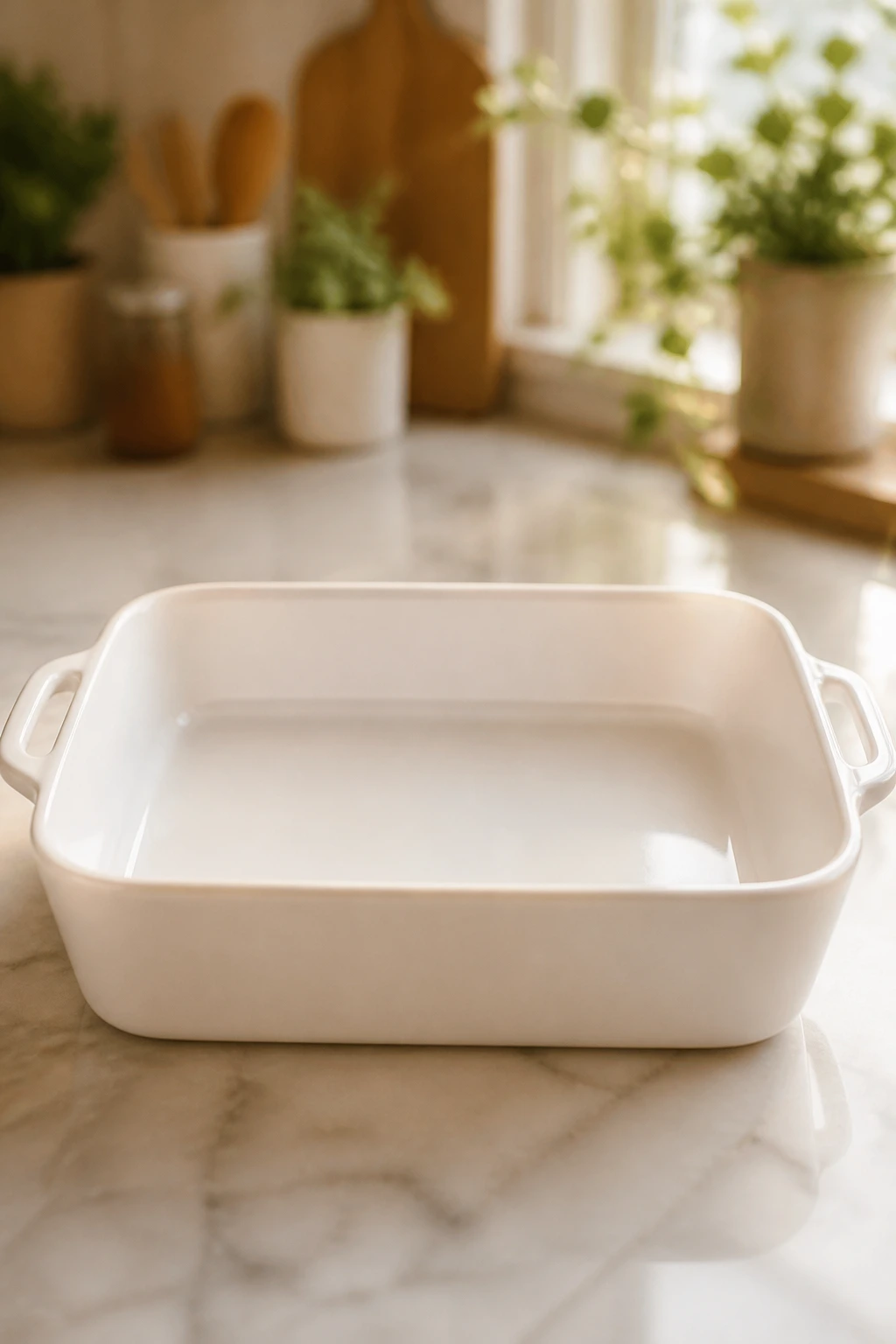 A clean 9x13 baking dish as a key piece of essential lasagna gear