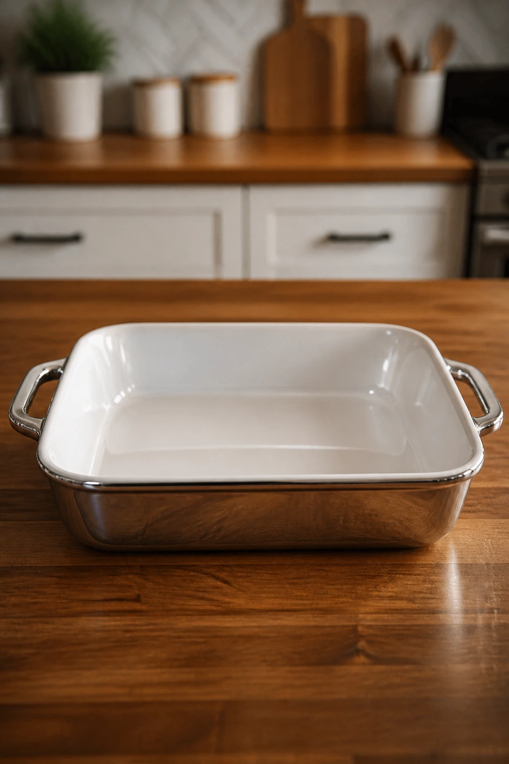 9x13 baking dish on wooden counter