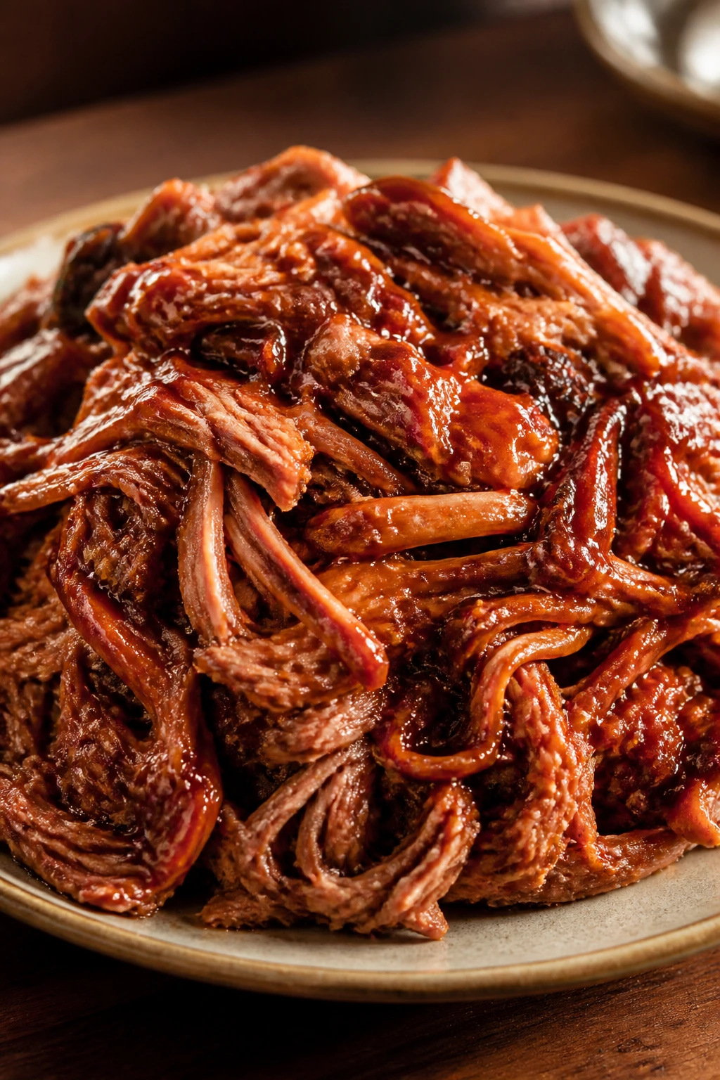 Close-up of BBQ pulled pork on a plate