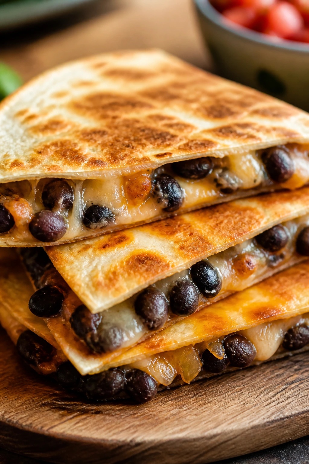 Quesadilla with black beans and melted cheese