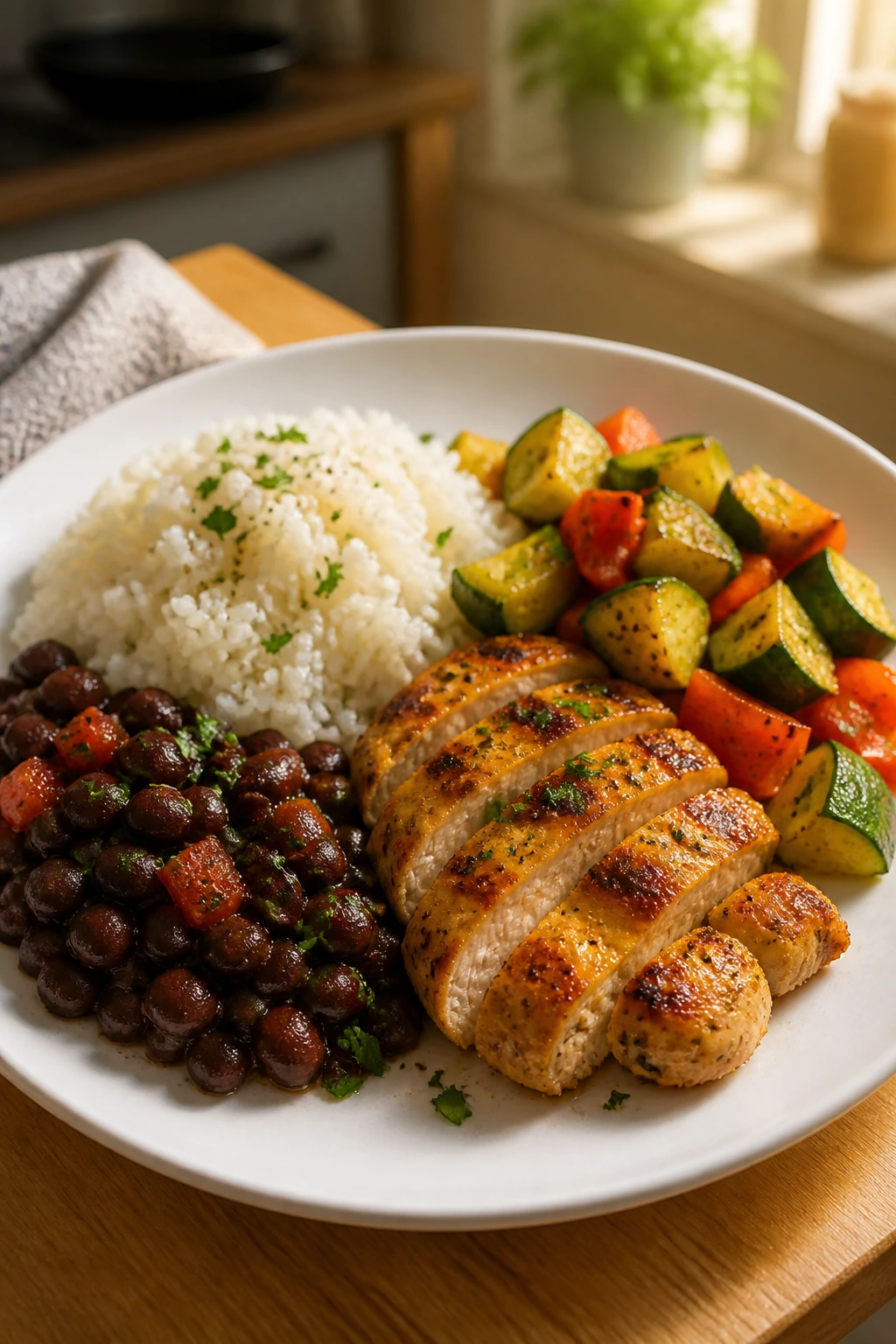 Plate of budget-friendly dinner showing balance and simplicity.