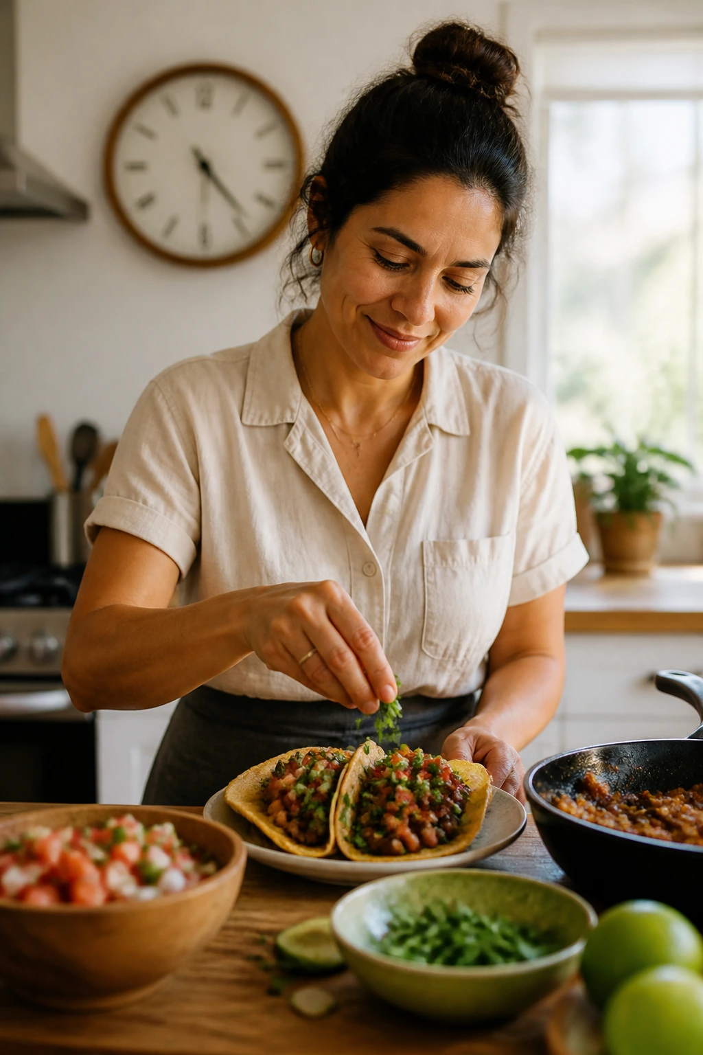 Kitchen scene showing quick weeknight Mexican cooking
