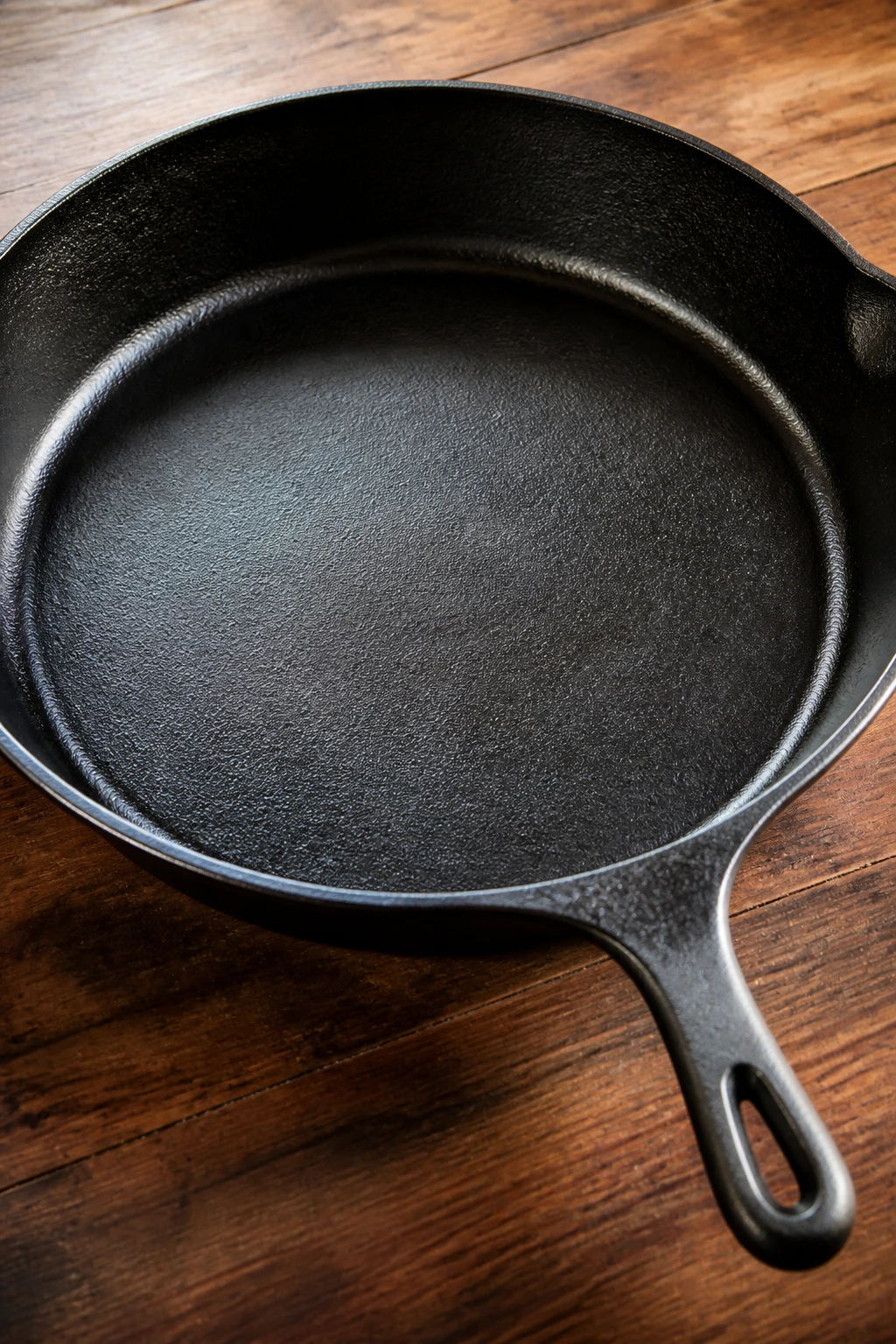 Close-up of cast-iron skillet on a kitchen counter.