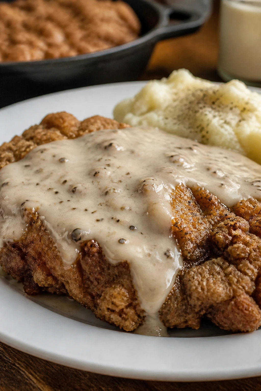 Crispy chicken fried steak with cream gravy