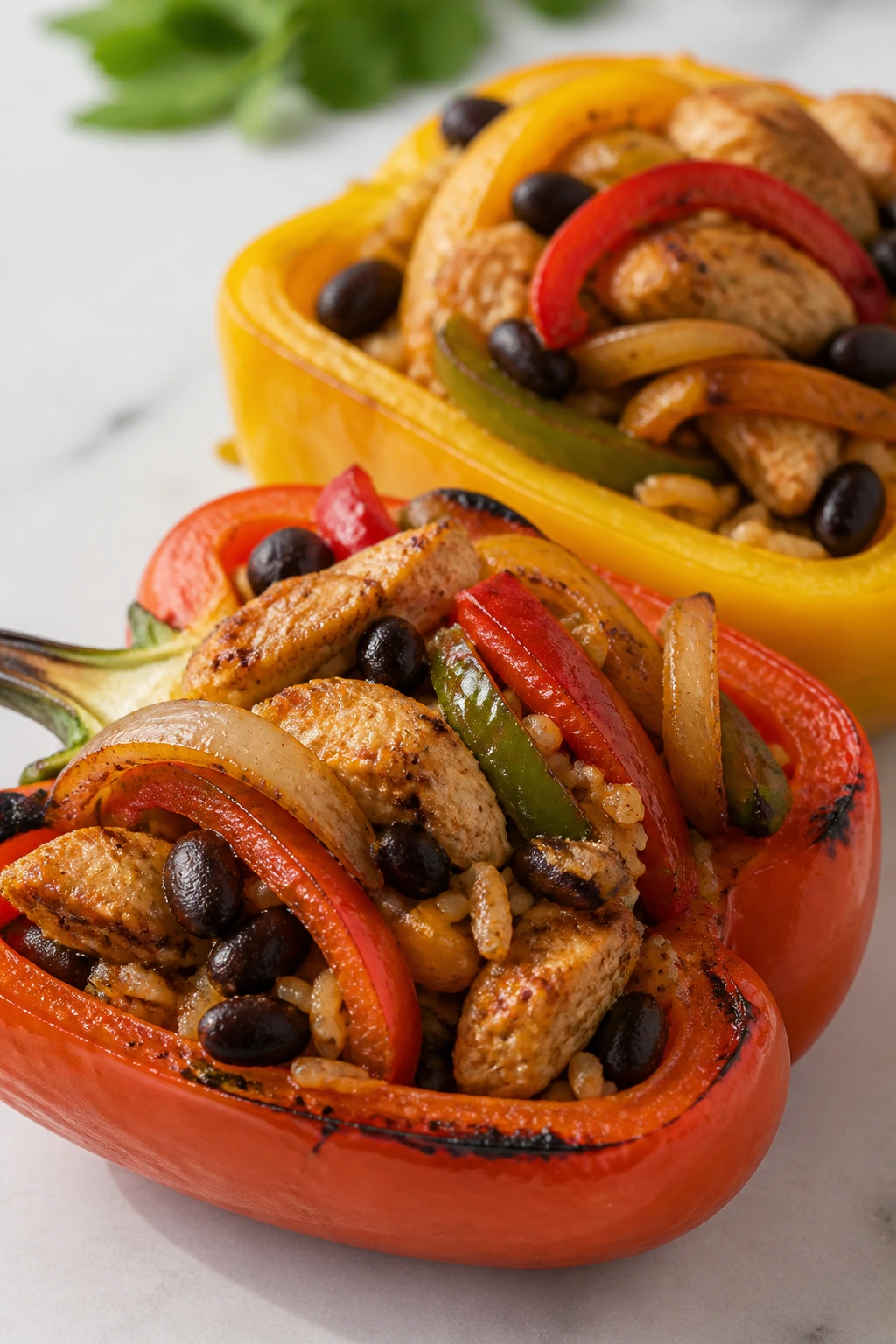 Stuffed chicken fajita peppers on plate