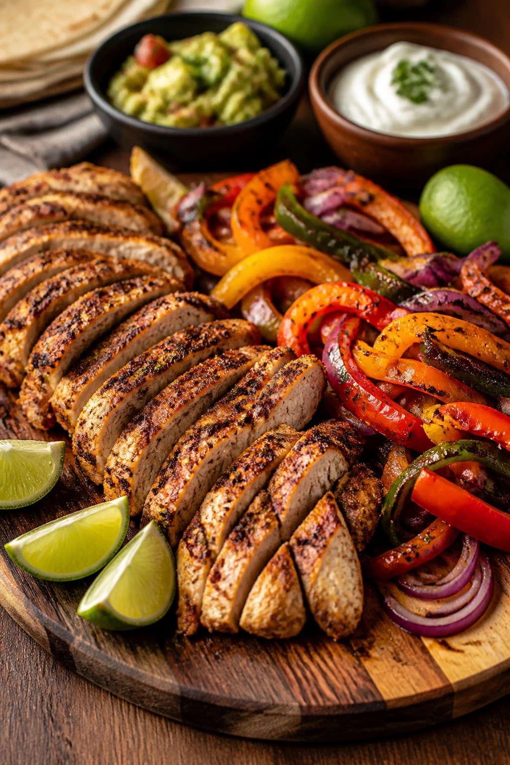 Colorful fajita ingredients ready to assemble