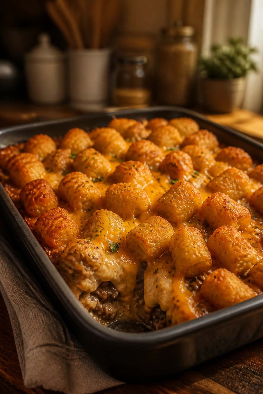 Casserole with crisp edges and thick sauce, illustrating proper texture