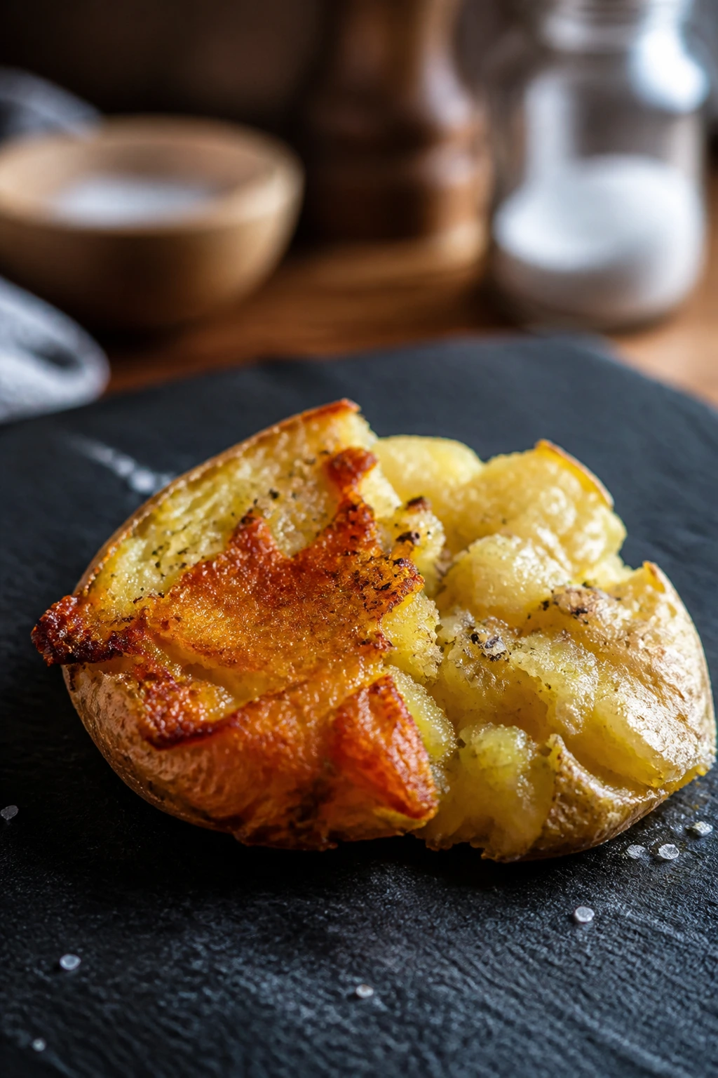 Smashed potato with underdone center and pale edges illustrating common mistakes