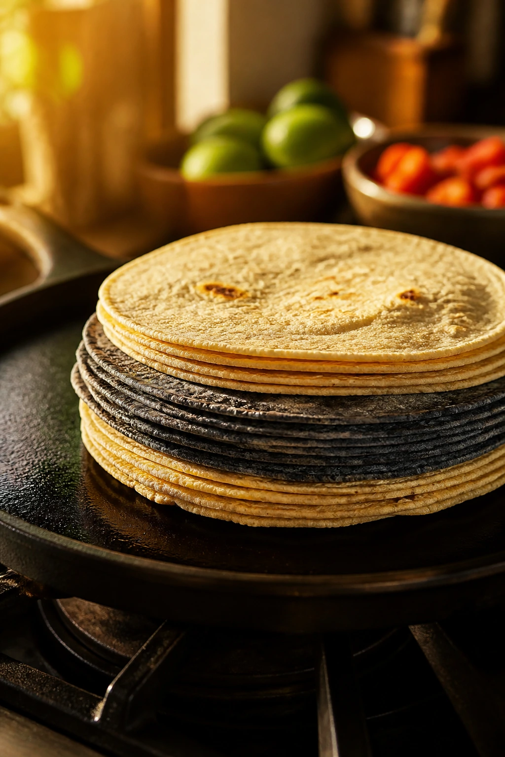 Corn tortillas ready for fajitas as a variation option.