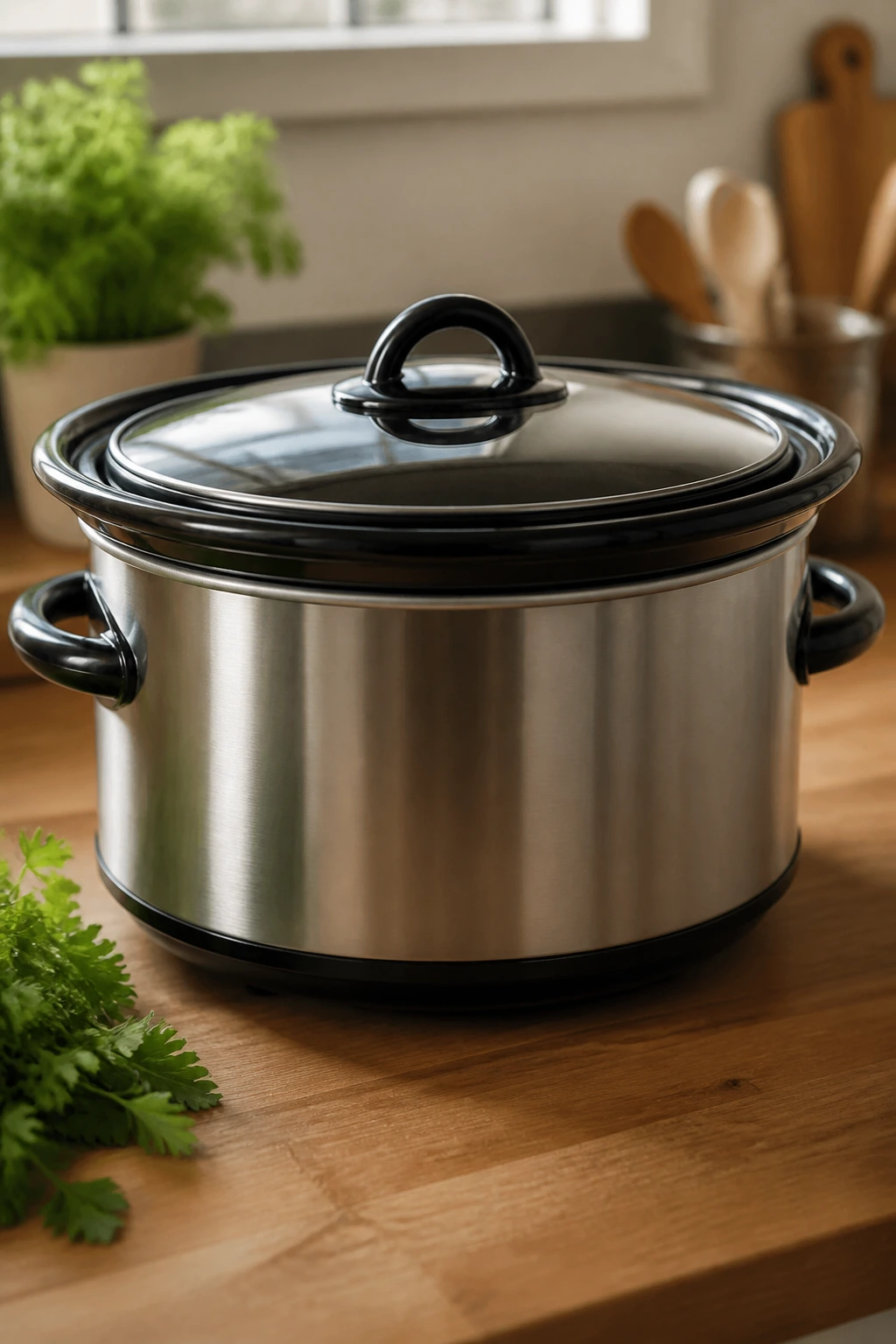 Close-up of a modern slow cooker as essential kitchen equipment