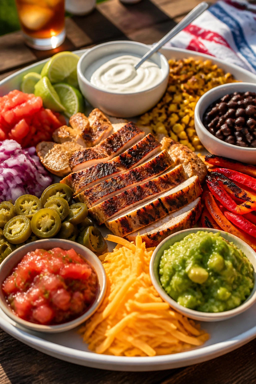 Plate with customizable toppings for a grill feast