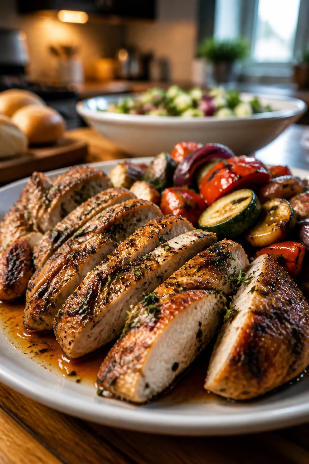Plated main dish showing moisture and seasoning for crowd dinners.