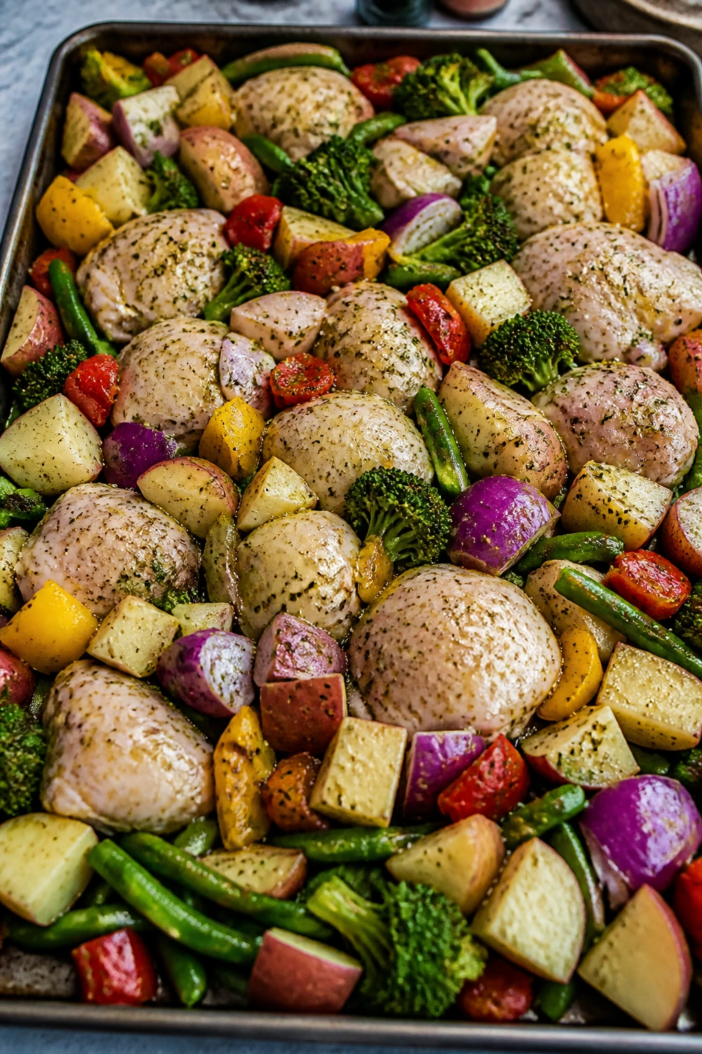 Overcrowded sheet pan illustrating crowding mistake in roasting