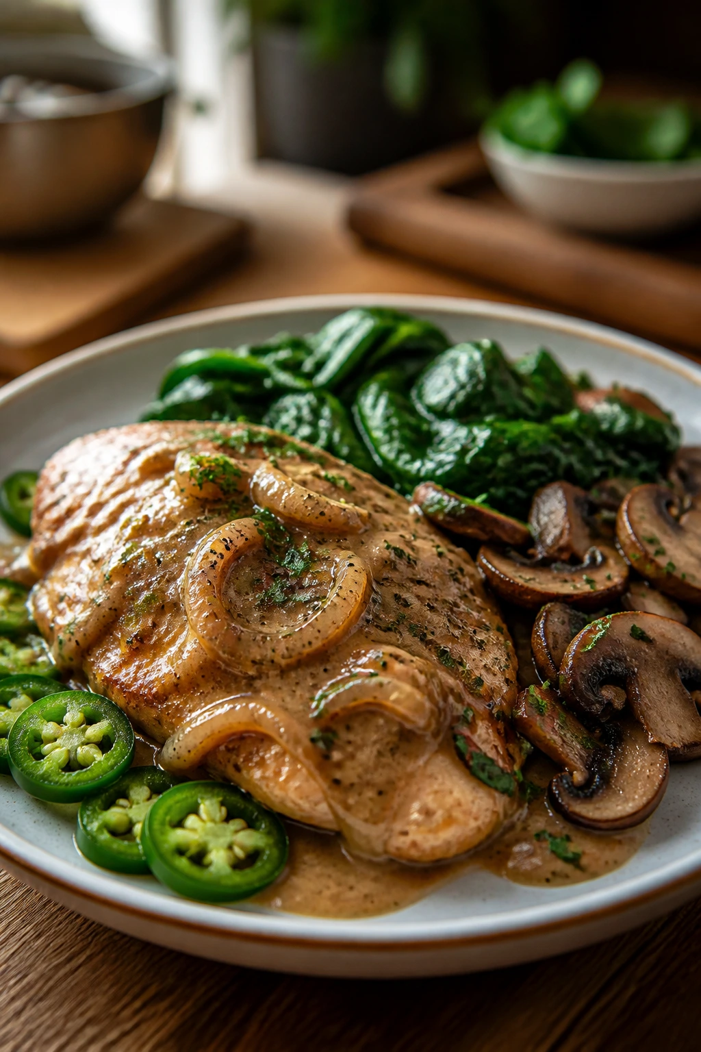 Customizable chicken plate with greens and toppings
