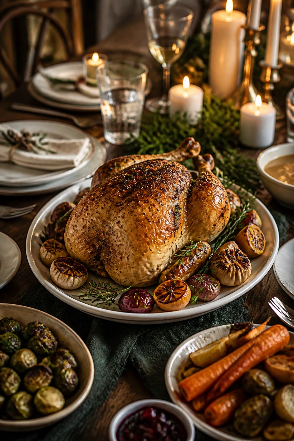 Warm dining table set for Christmas Eve dinner
