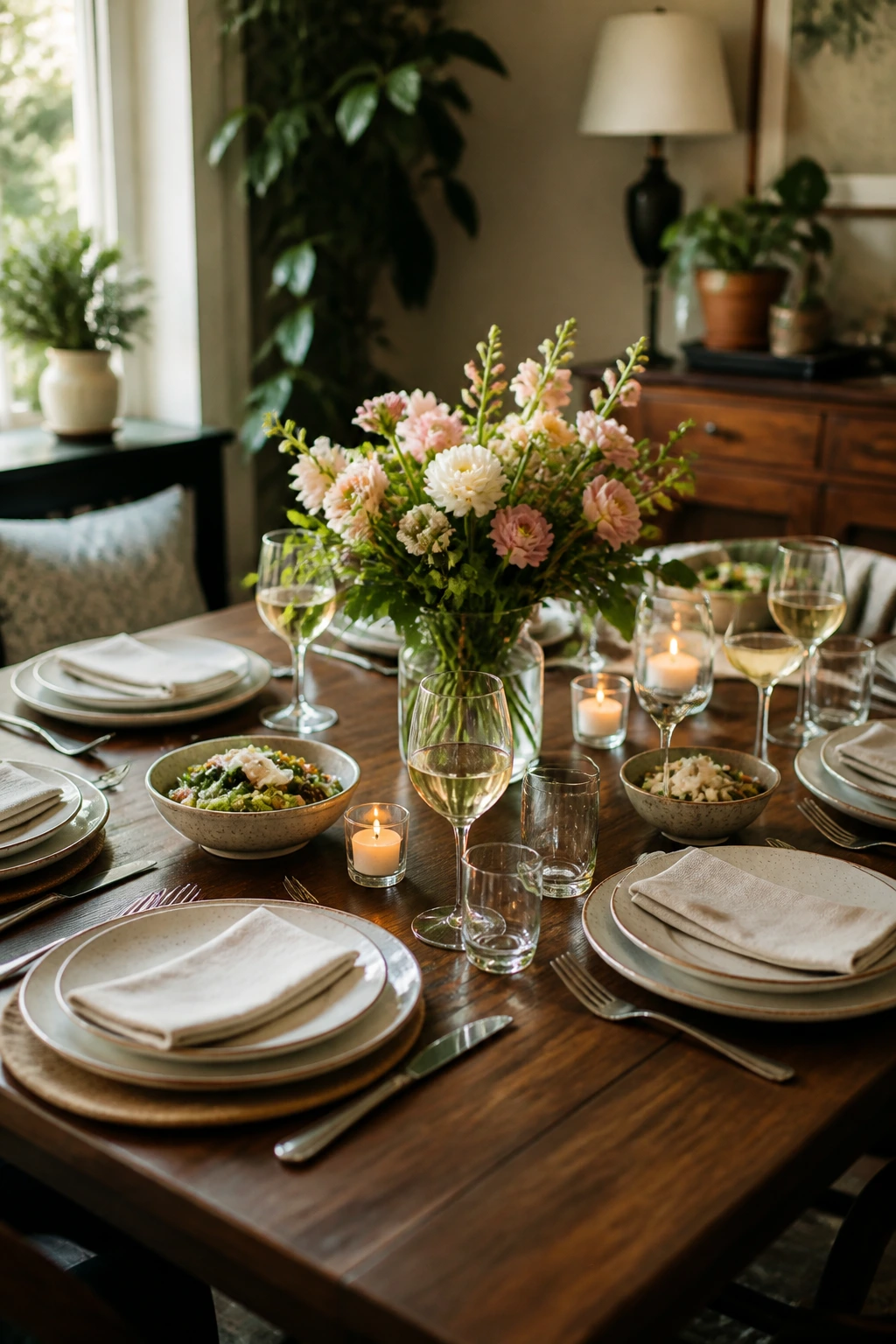 Warm dining table setting inviting guests
