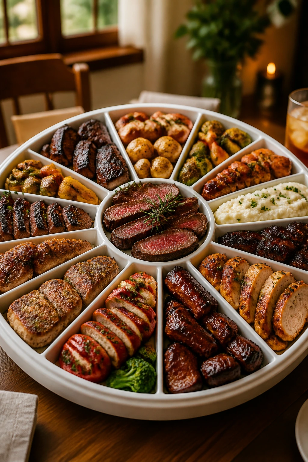 Colorful segmented platter representing multiple dinner options