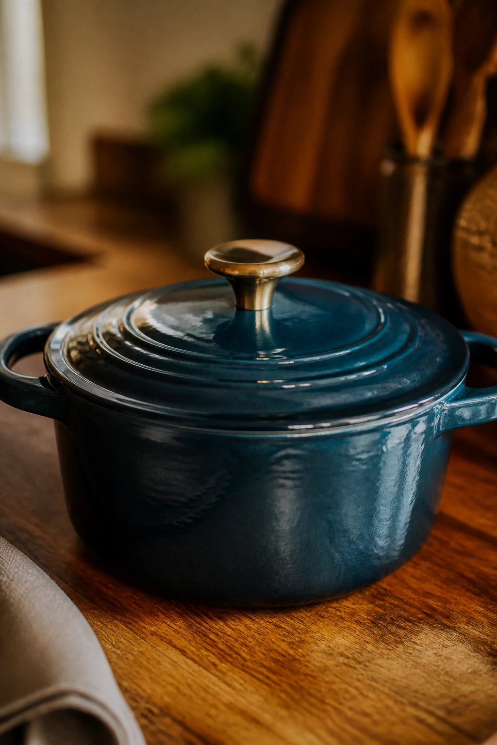 Dutch oven on kitchen counter as essential cooking equipment