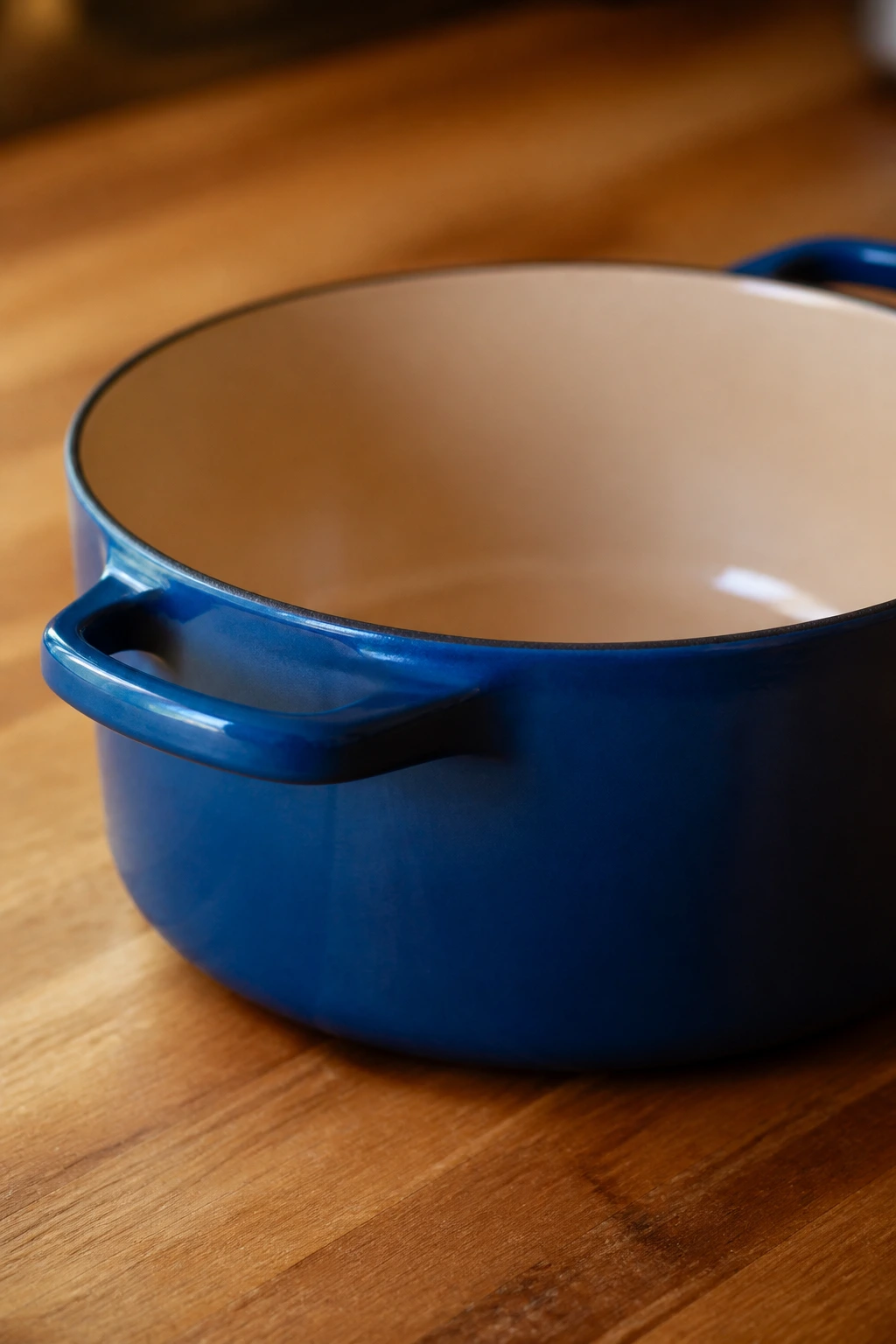 Close-up of a Dutch oven on a kitchen counter