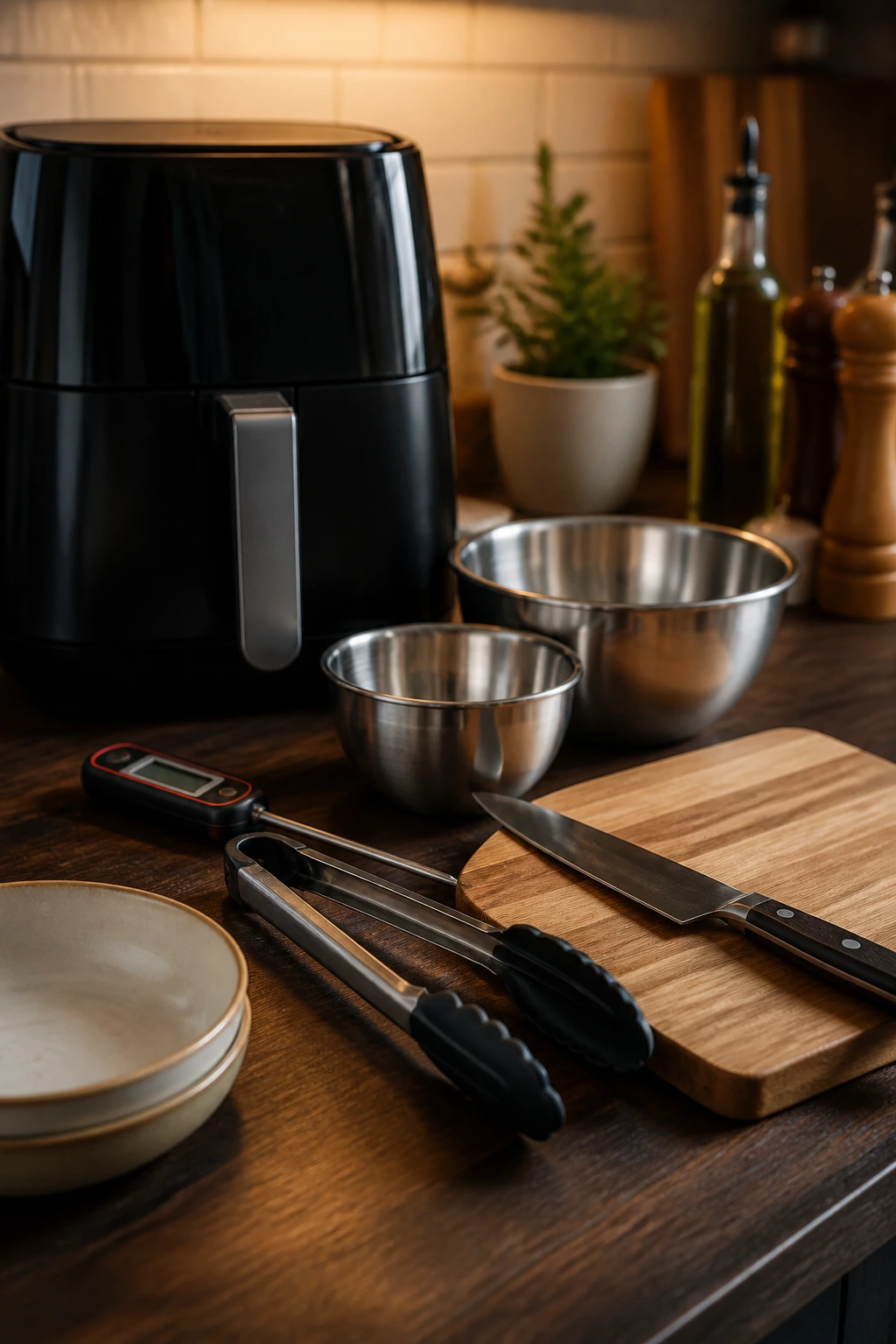 Set of essential kitchen tools for air fryer dinners