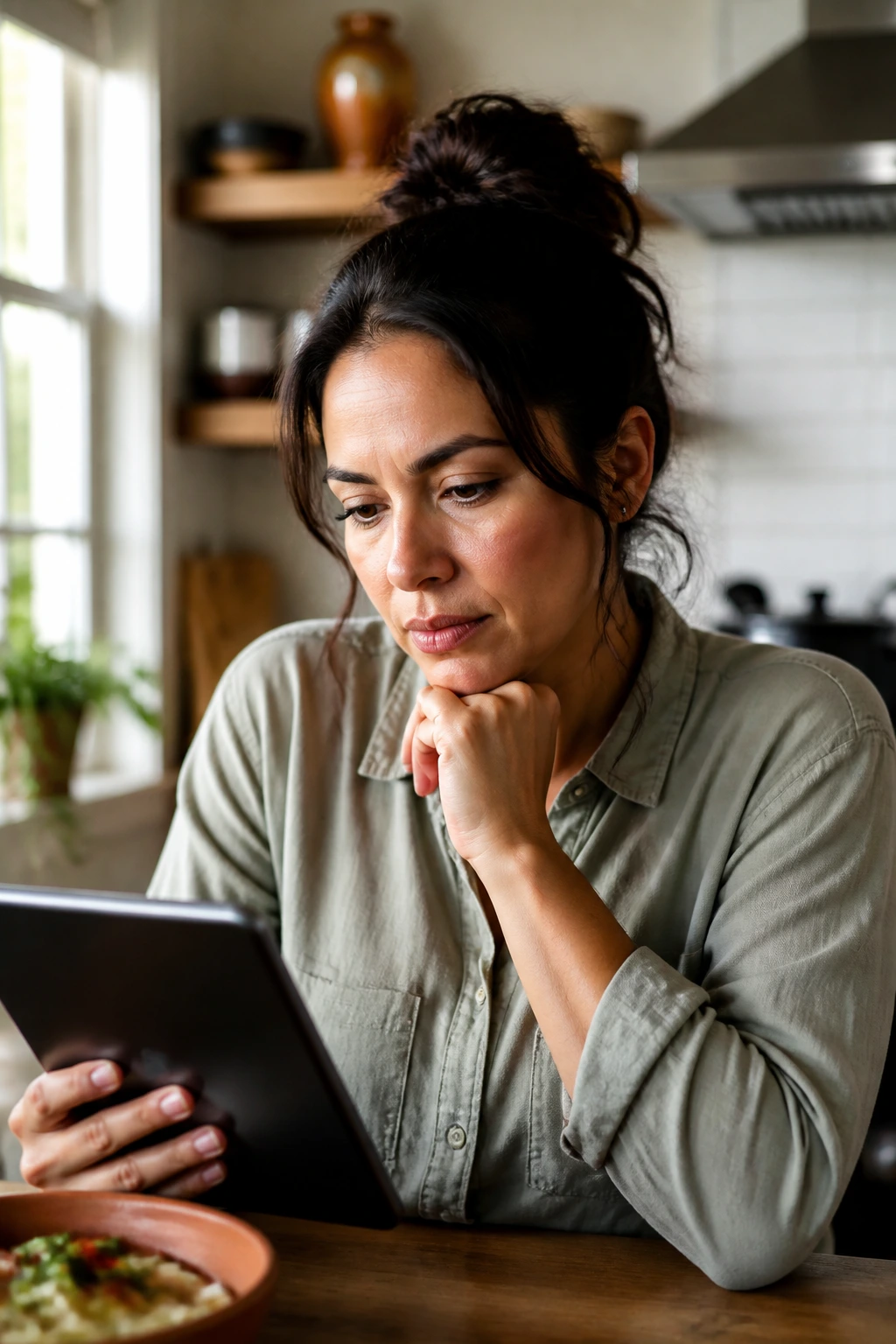 Real person thinking while reading a recipe, representing FAQs