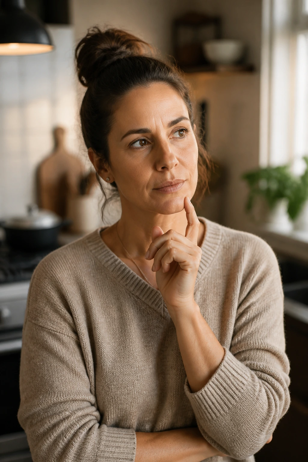 Portrait of a person in a cozy kitchen contemplating quick dinner FAQs