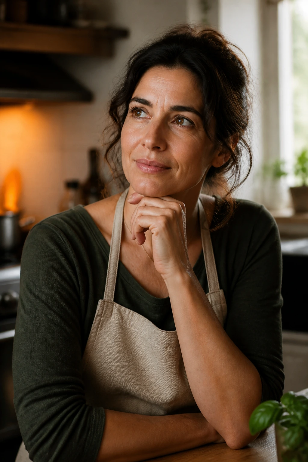 Thoughtful home cook in a warm Italian kitchen preparing dinners ahead of time