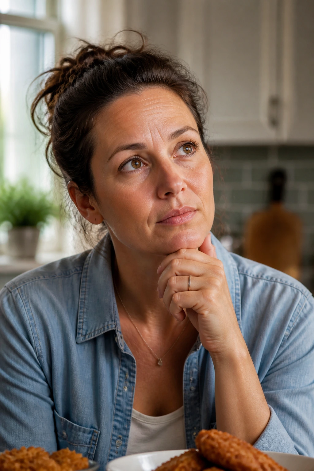 Portrait of a parent in a kitchen, representing frequently asked questions about kid-friendly chicken meals