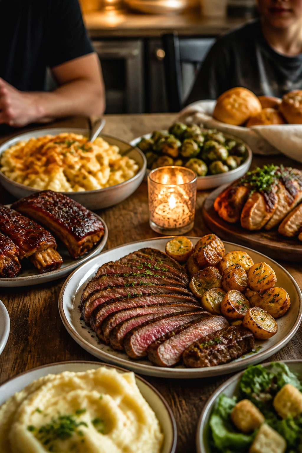 Rustic dining table with multiple ready-to-serve dishes for Father’s Day dinner