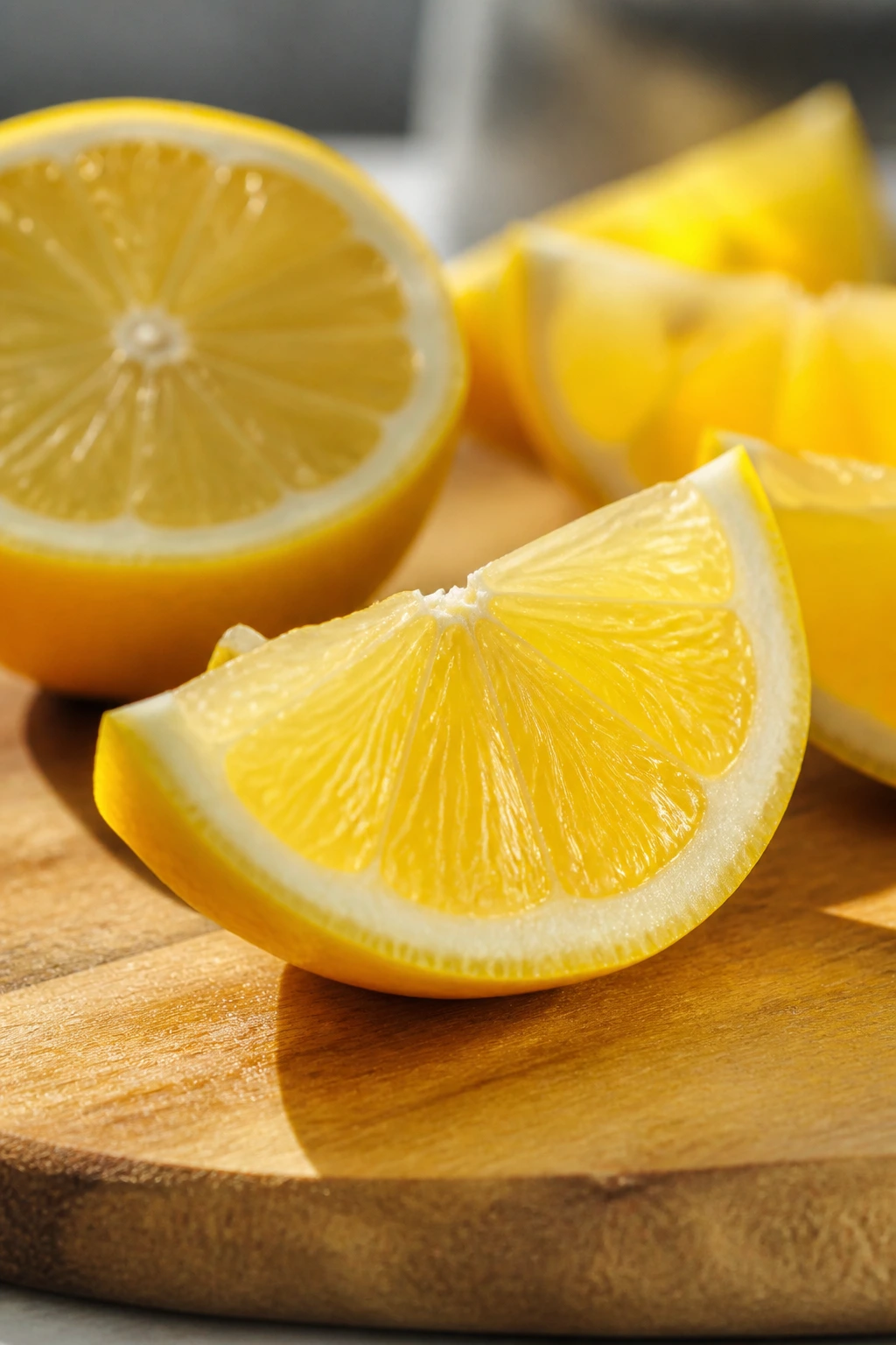 Bright lemon wedge on a cutting board, ready to brighten a dish