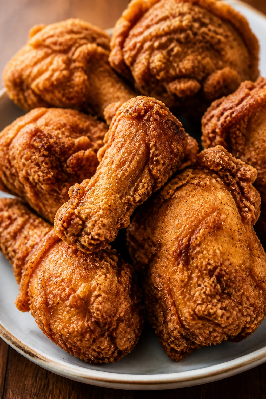 Close-up of crispy southern fried chicken pieces on a plate