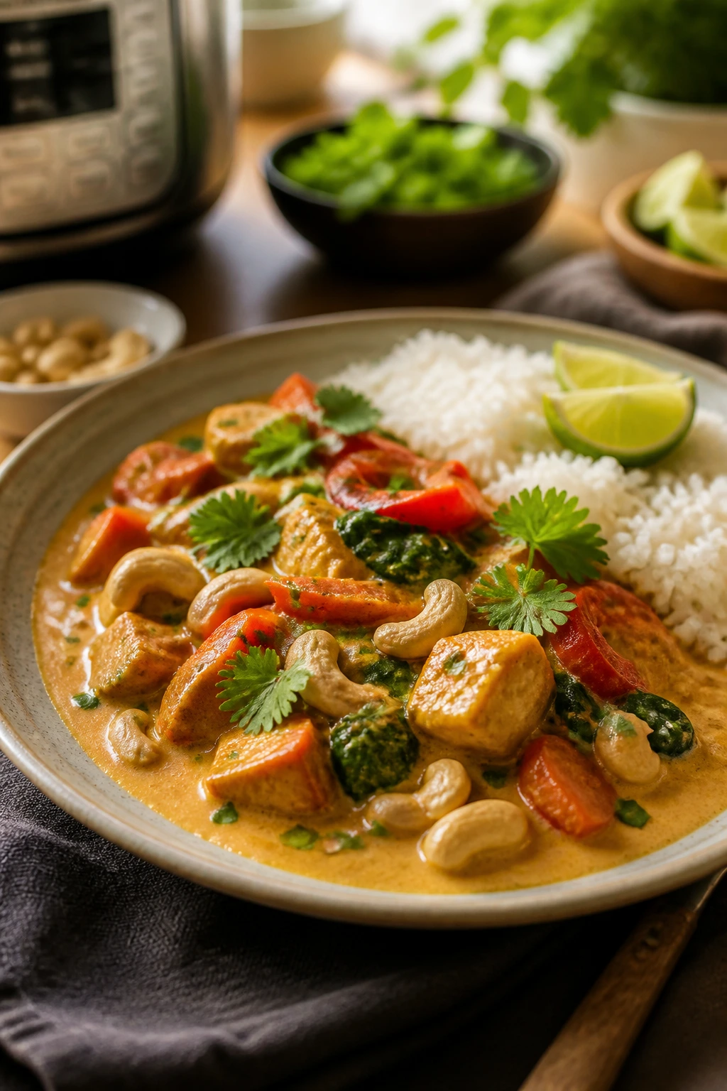Vibrant curry variation with cashew cream substitute