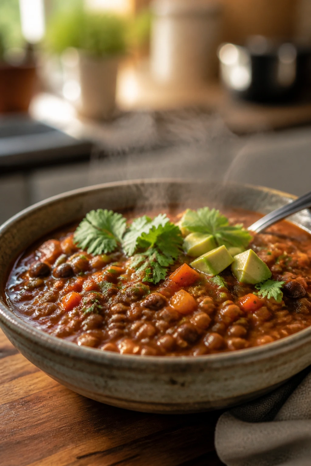 Colorful bowl of lentil chili representing recipe variations