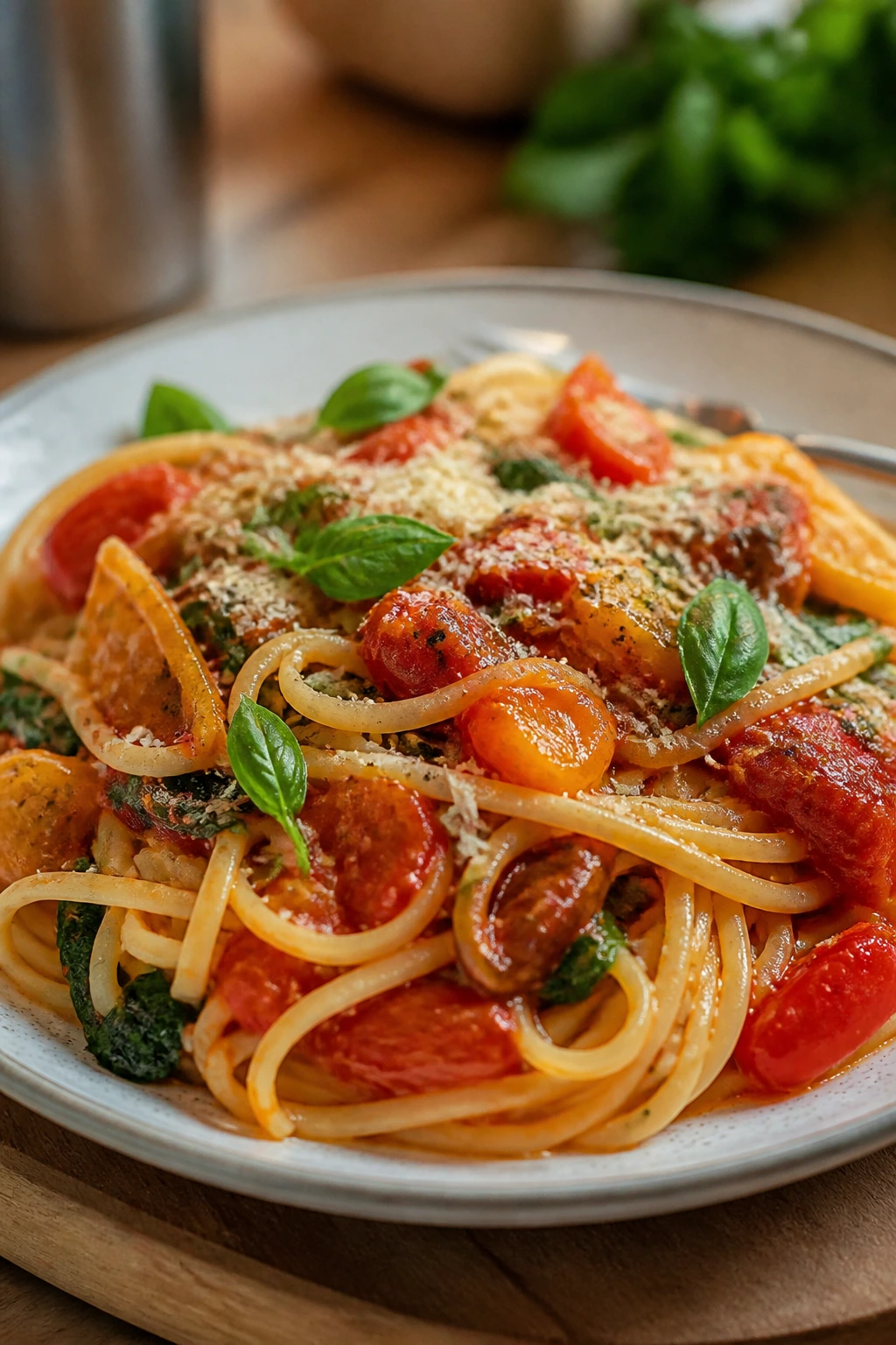Gluten-free pasta dish showing adaptable swaps.