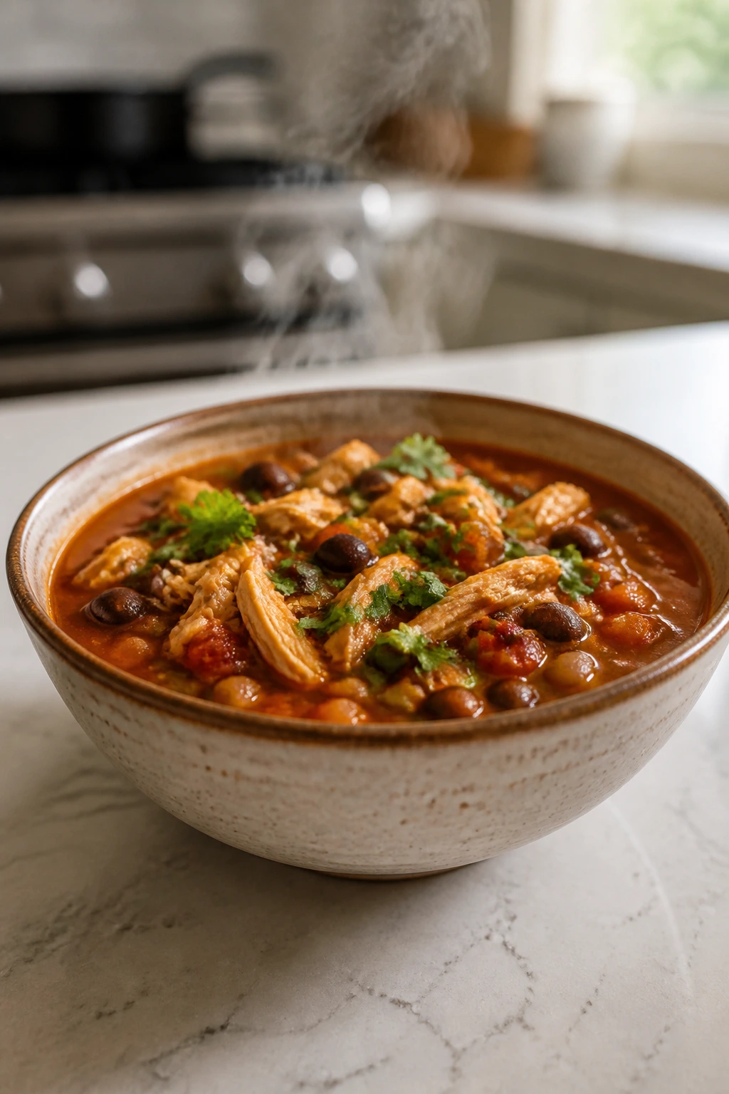 Close-up of gluten-free chicken chili in a bowl, showcasing variations and adaptations.