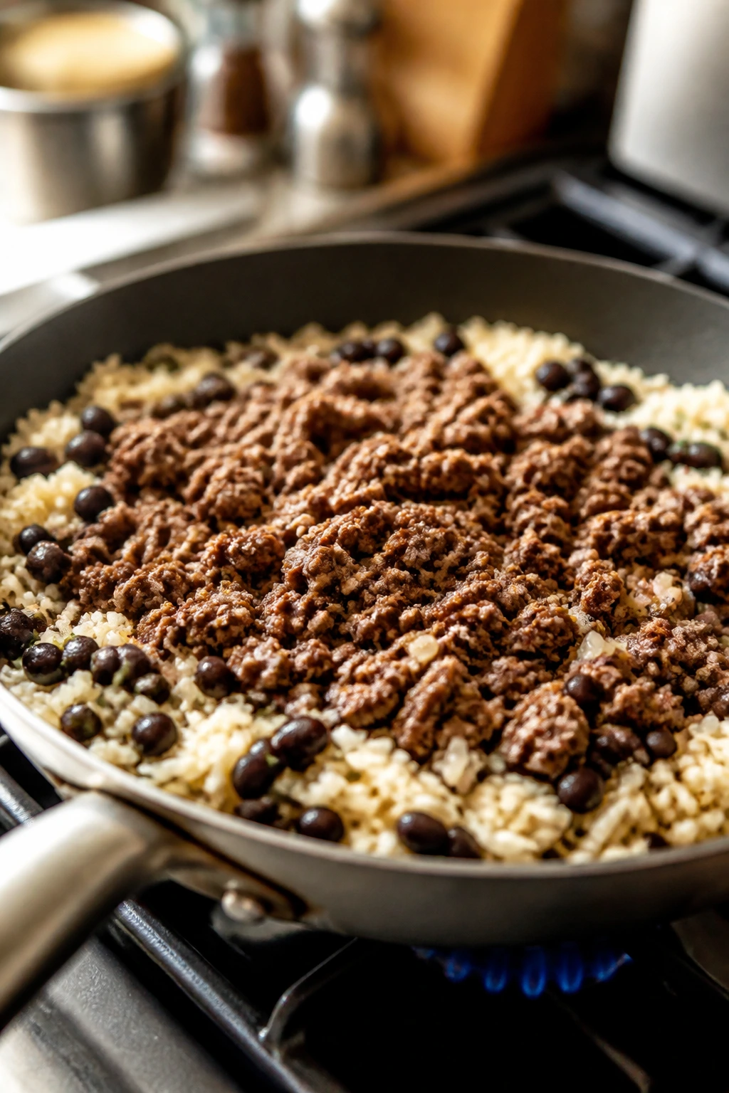 Ground beef with rice and beans illustrating portion stretch