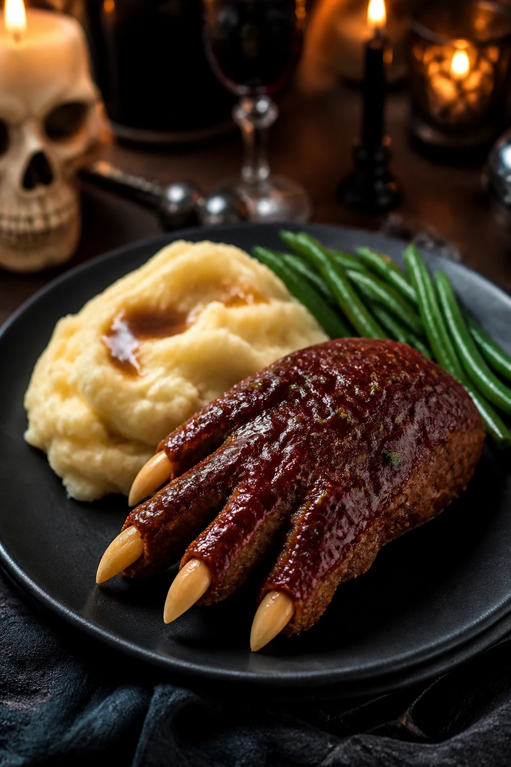 Plate of a Halloween-inspired dish that looks festive and real dinner