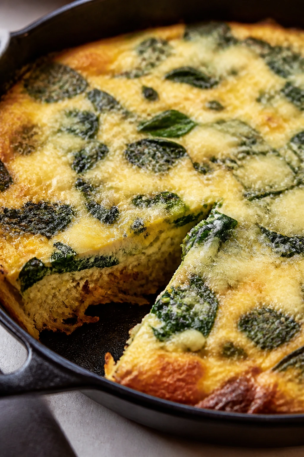 Hash brown frittata with spinach and Gruyère in a skillet