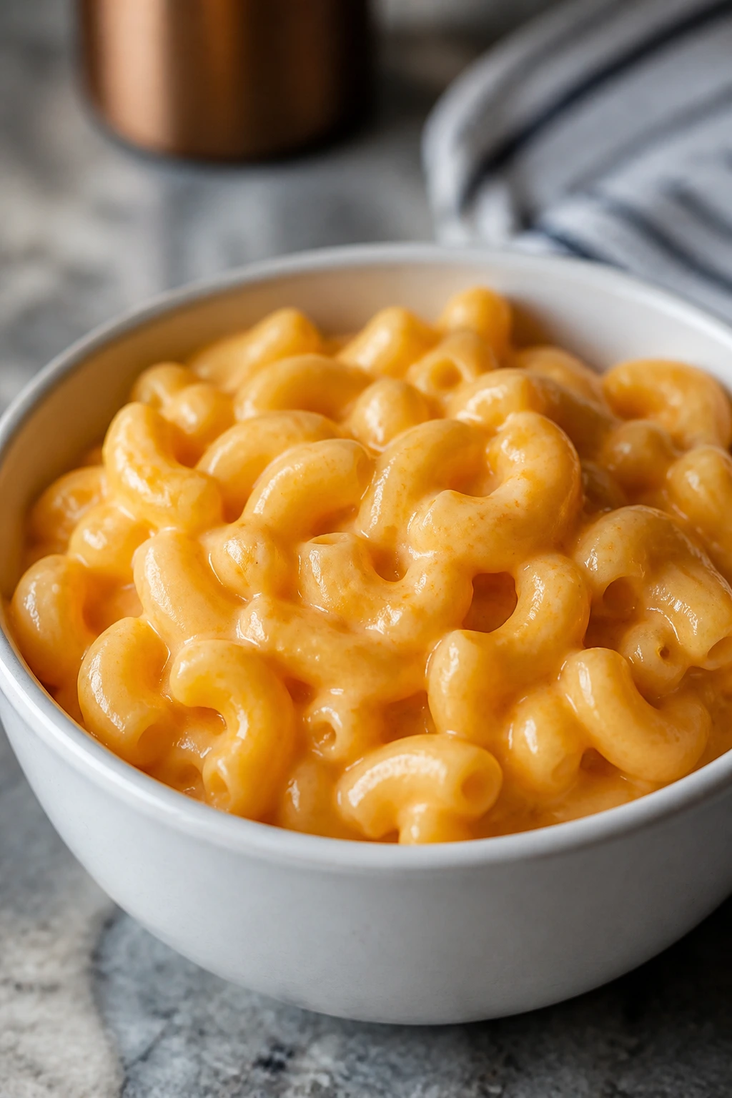 Close-up of hidden-veggie macaroni and cheese in a bowl