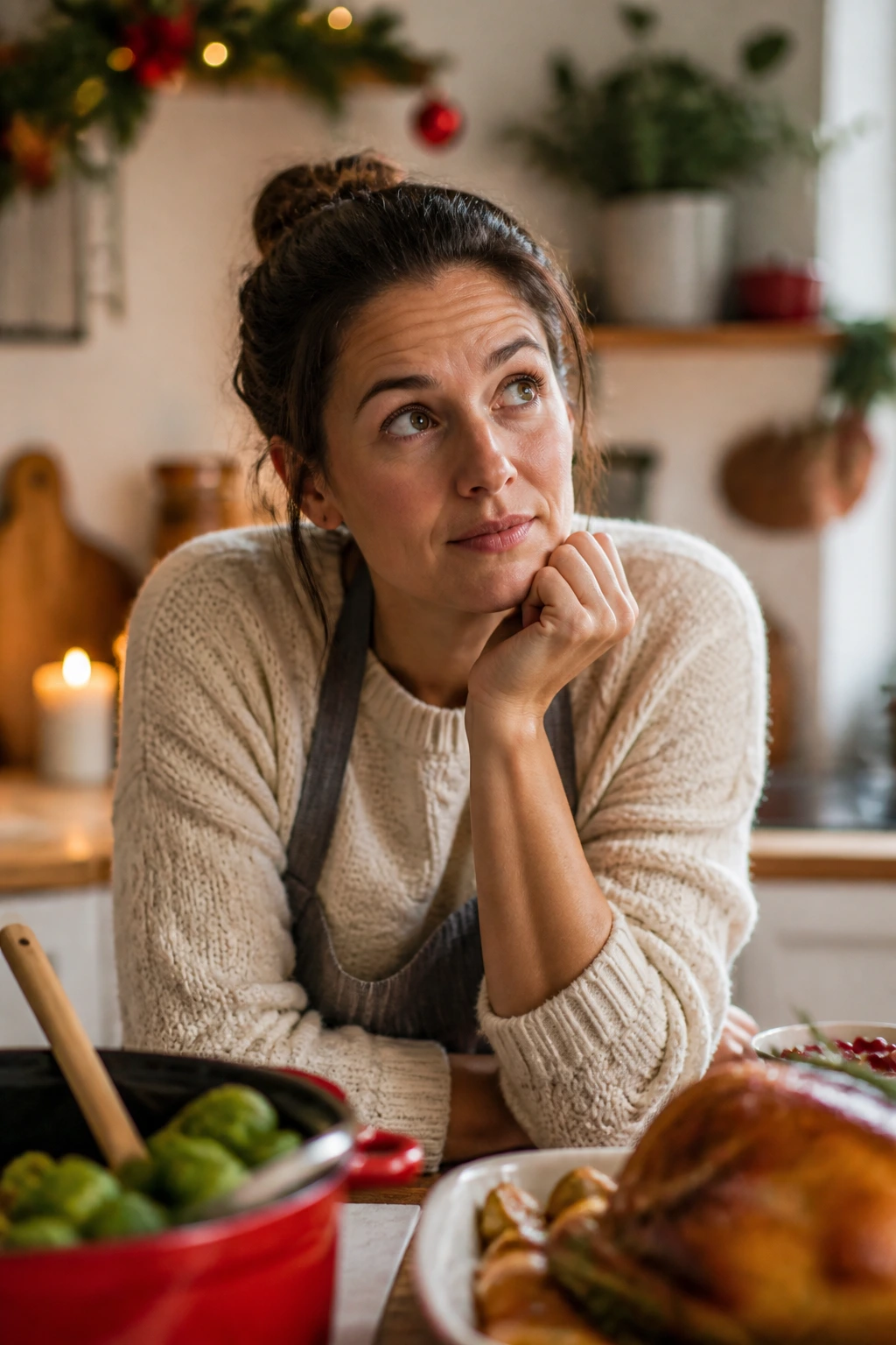 Portrait of a thoughtful host in a cozy kitchen