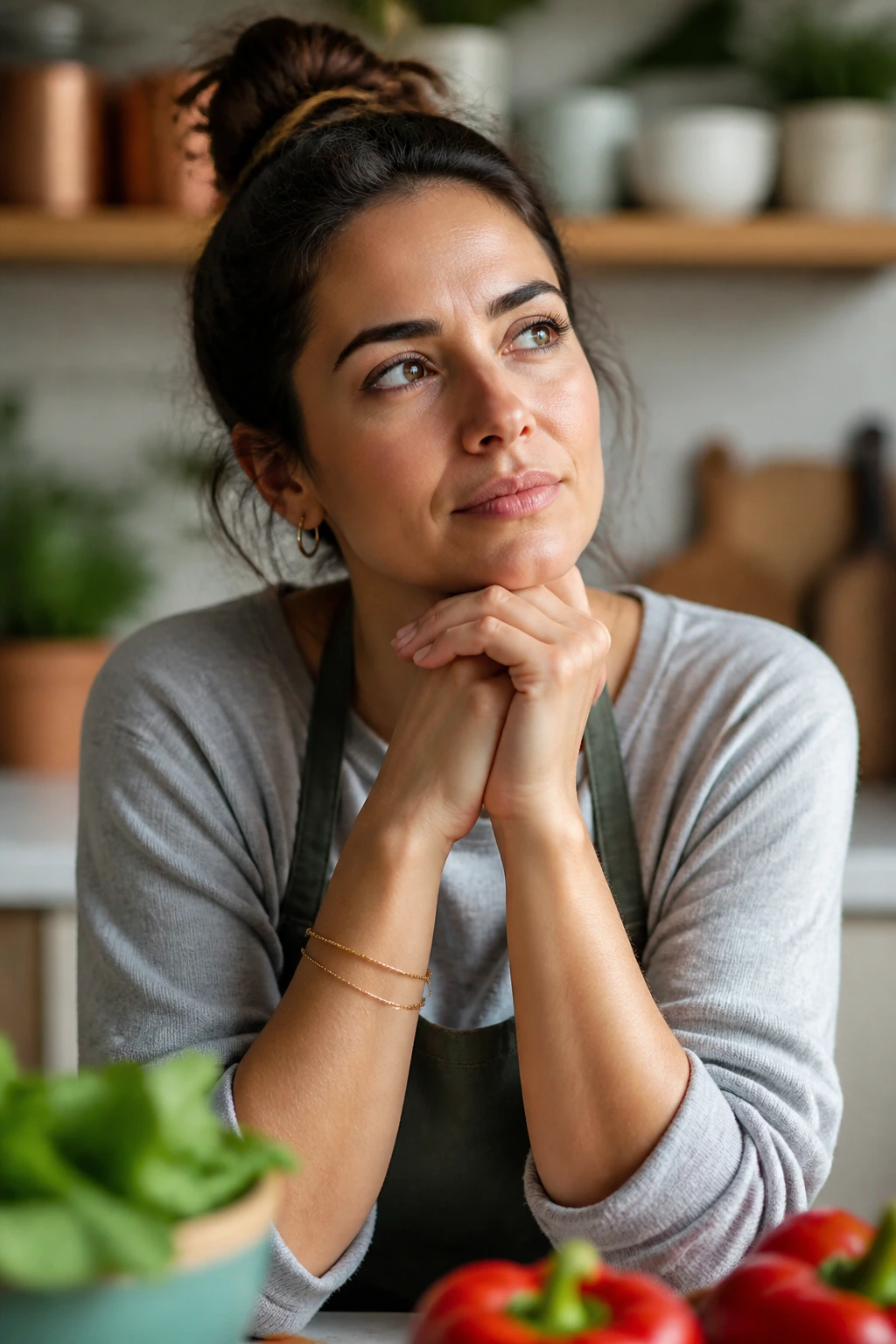 Portrait of a thoughtful home cook in a kitchen