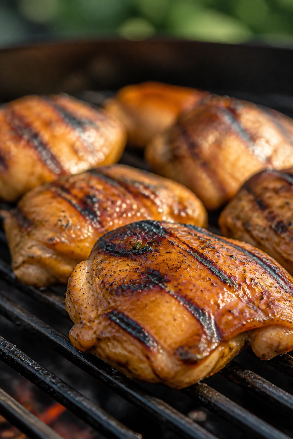 Juicy honey-lime glazed chicken thighs on a grill