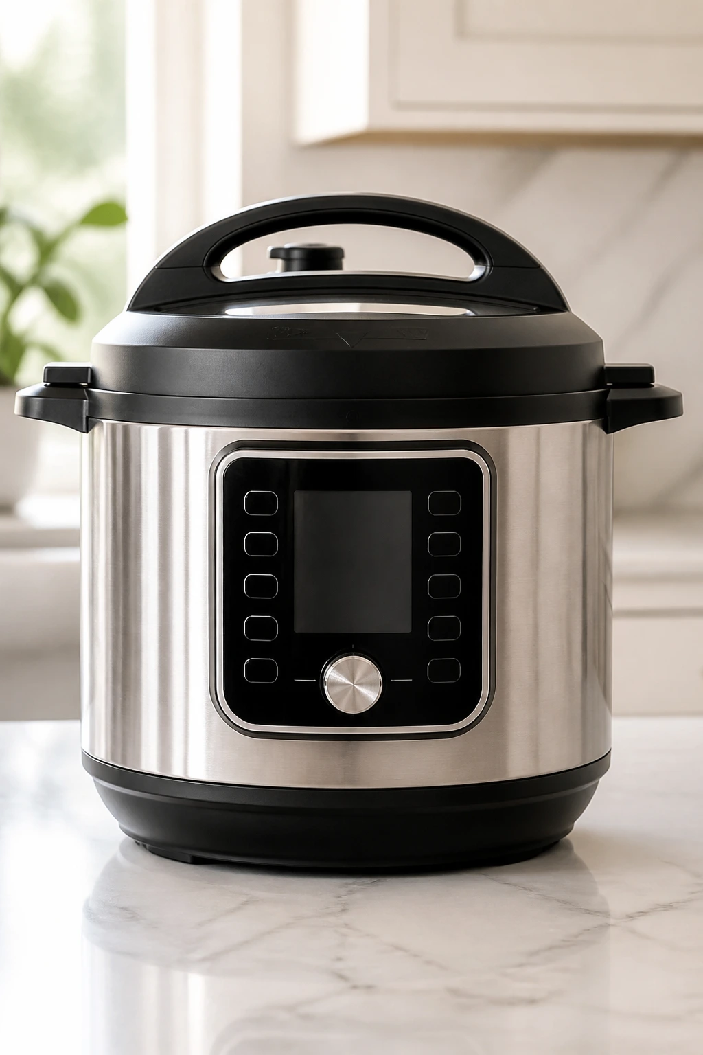 Close-up of a 6-quart Instant Pot in a bright kitchen
