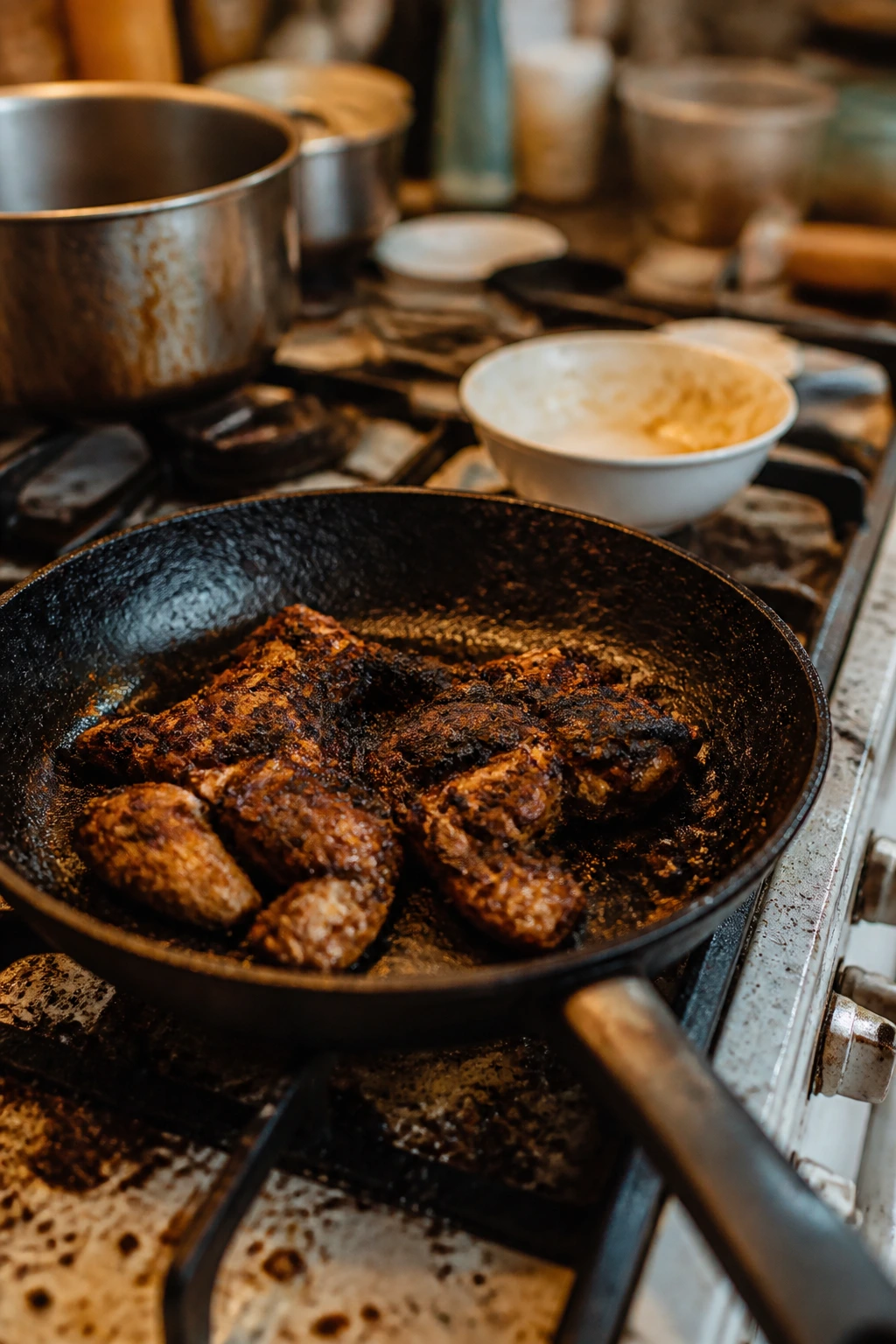 Overcooked pan illustrating common kitchen mistakes