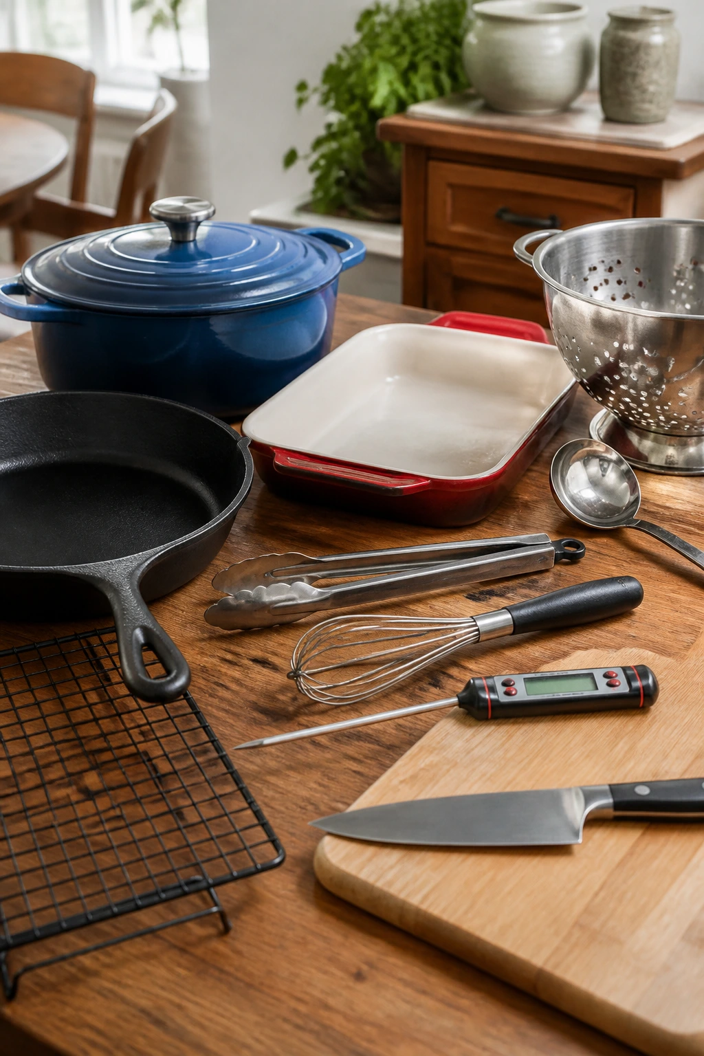 Collection of essential kitchen tools for Southern cooking